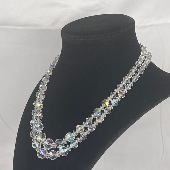 Elegant Vintage Aurora Borealis Double Strand Crystal Bead Necklace - Picture 8 of 8